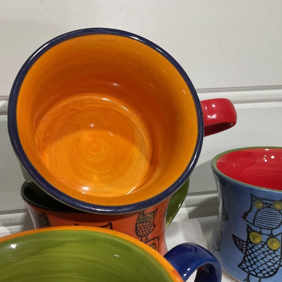 Pier 1 multi coloured owl stackable mugs set of 4 - Picture 8 of 10